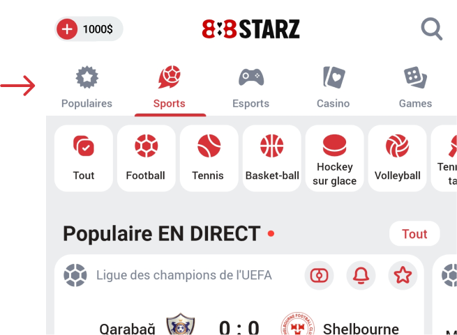 Cliquez sur Sports  888starz Apk Côte d'Ivoire